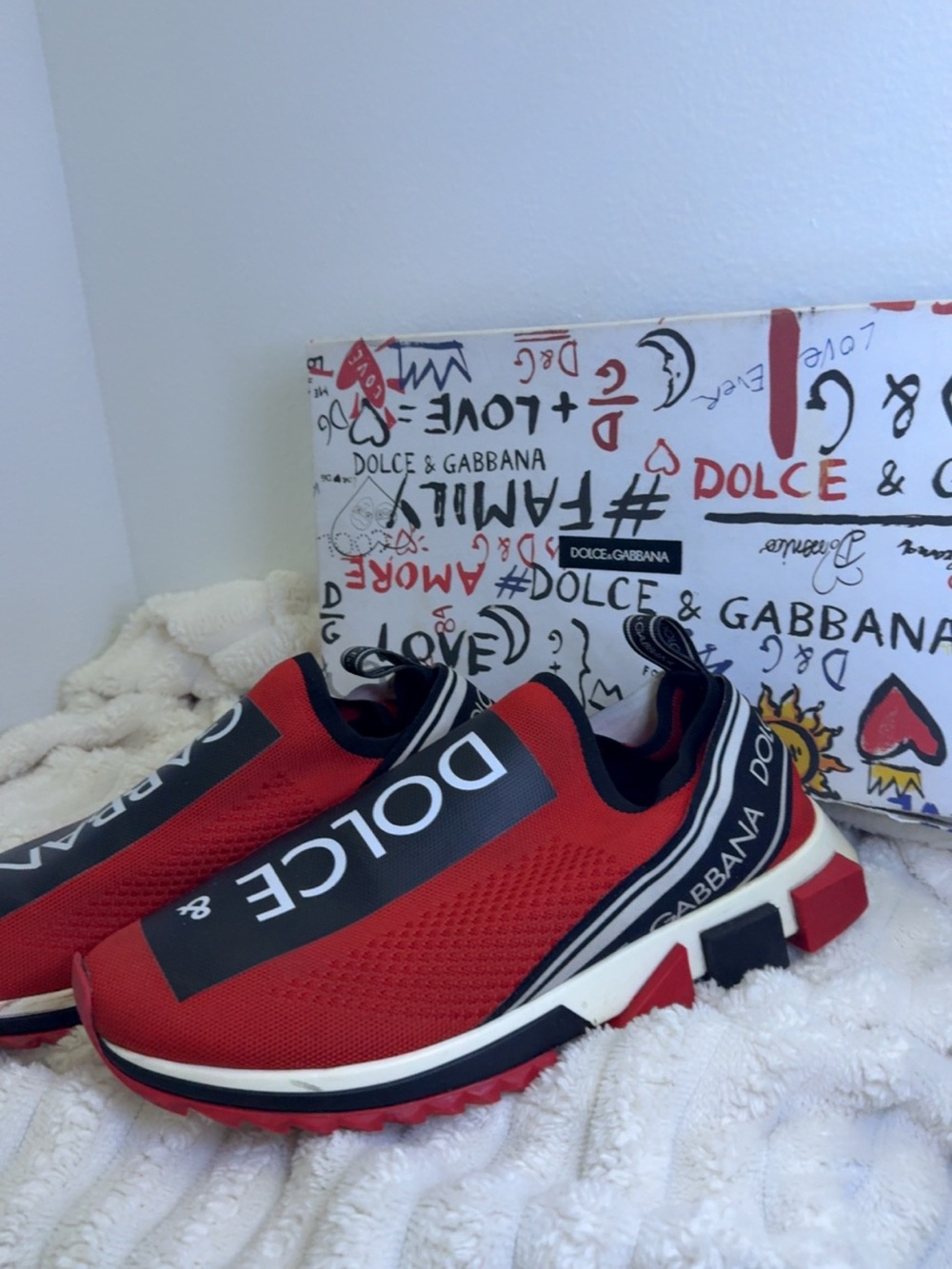 Dolce & Gabbana Red & Black Kids Slip-On Sneakers